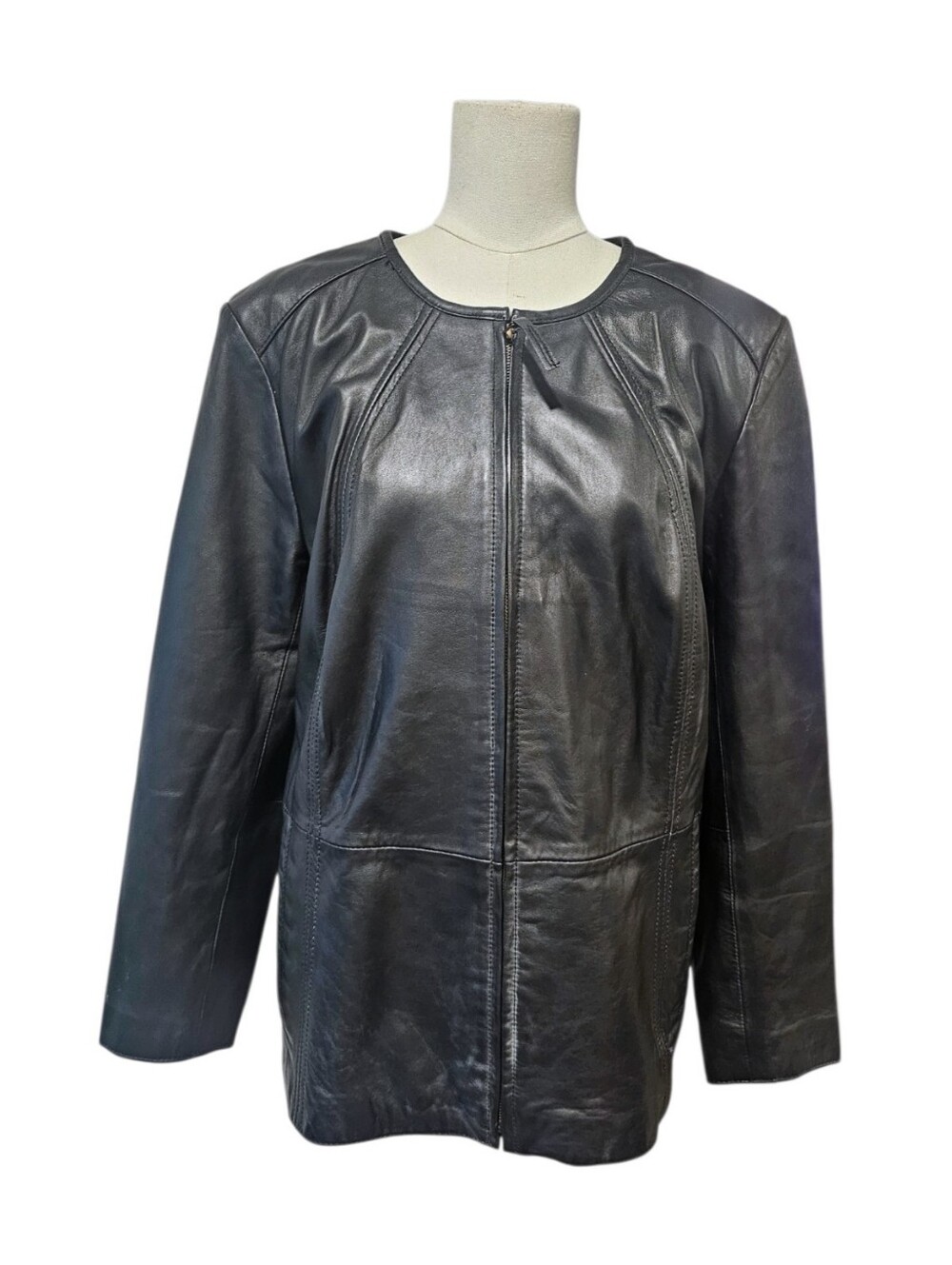 Avenue Special Edition Black Genuine Leather Zip-Front Jacket Size 14/16